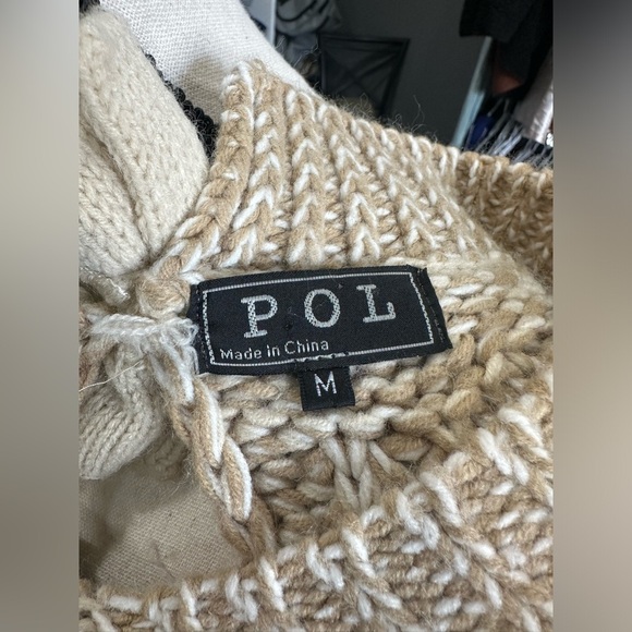 POL Anthropologie Chunky Knit Open Back Bow Sweater BOHO Medium Oversized Beige - Picture 4 of 5